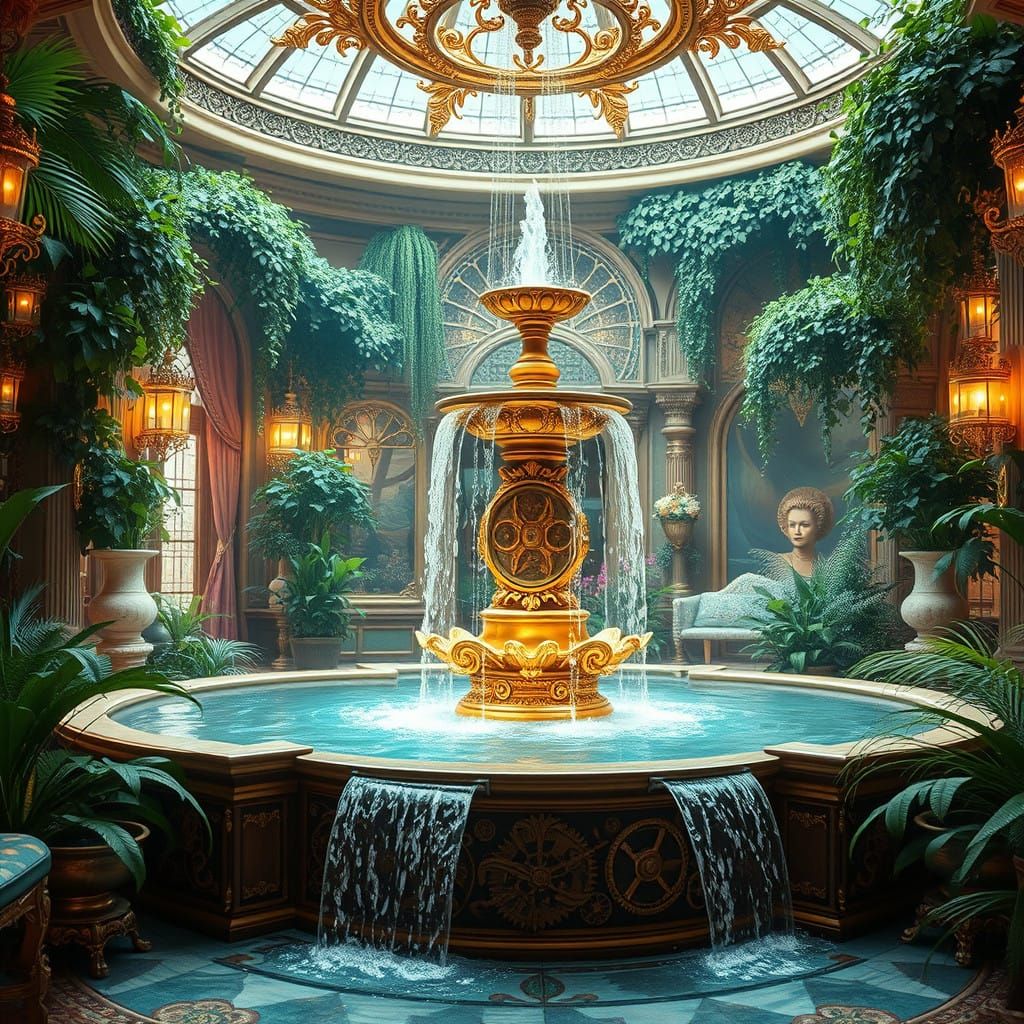 Ethereal Waterfall Salon in Steampunk Style