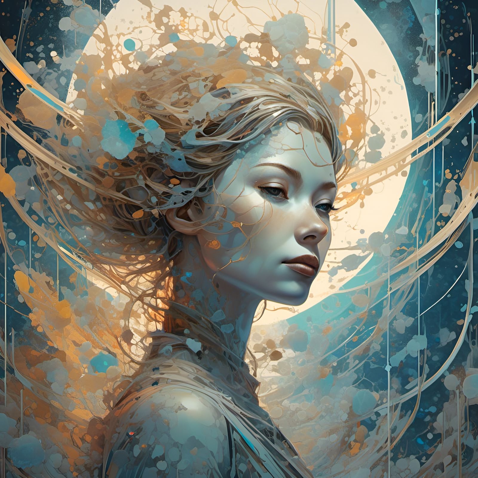 Cyberpunk Art Nouveau Snow Maiden Portrait