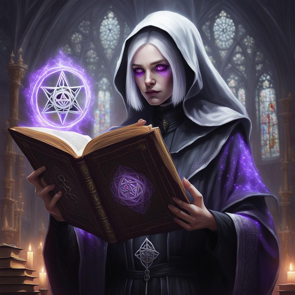 Gothic Nun with Magic Book in Dark Fantasy Style