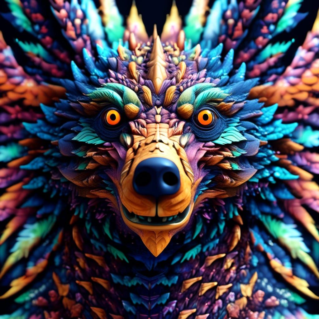 Winged Fractal Bear Dragon in High Quality CGI