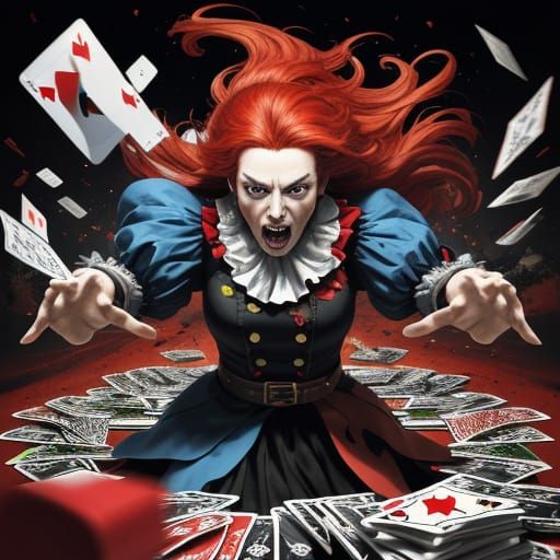 Whimsical Red Queen in a House of Cards Landscape