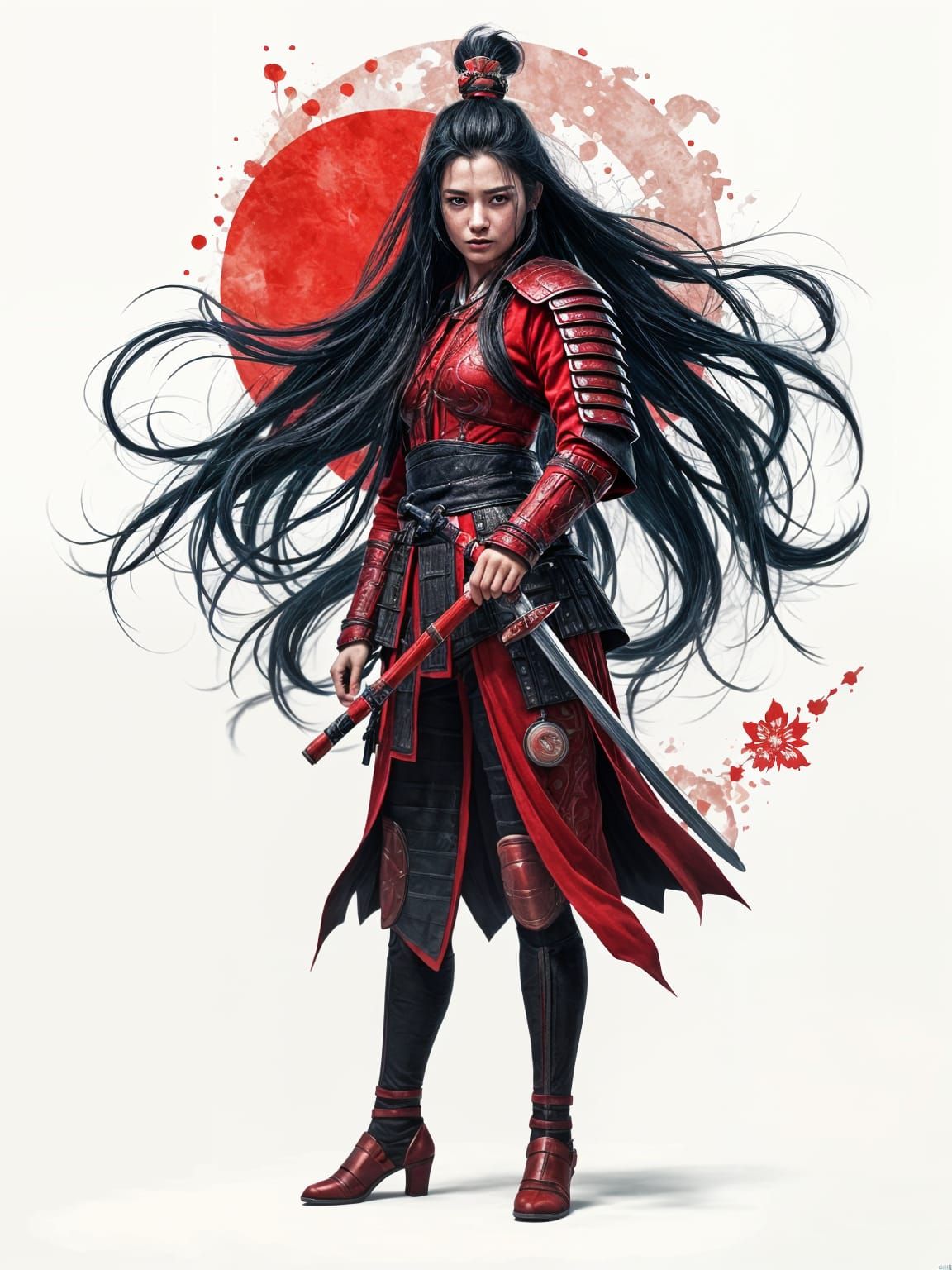 Red samurai woman