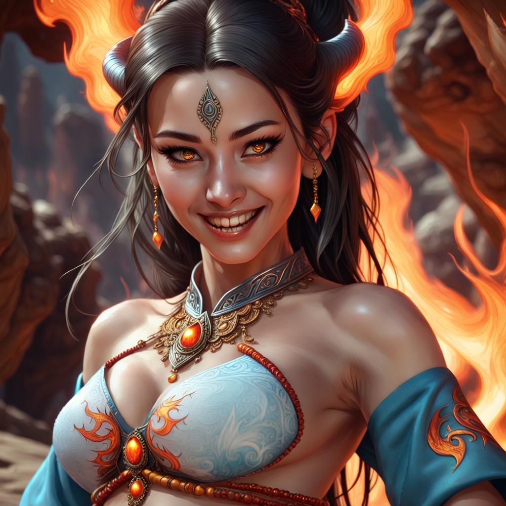 Gorgeous Female Djinn in Desert Cave, Hyperrealistic Art