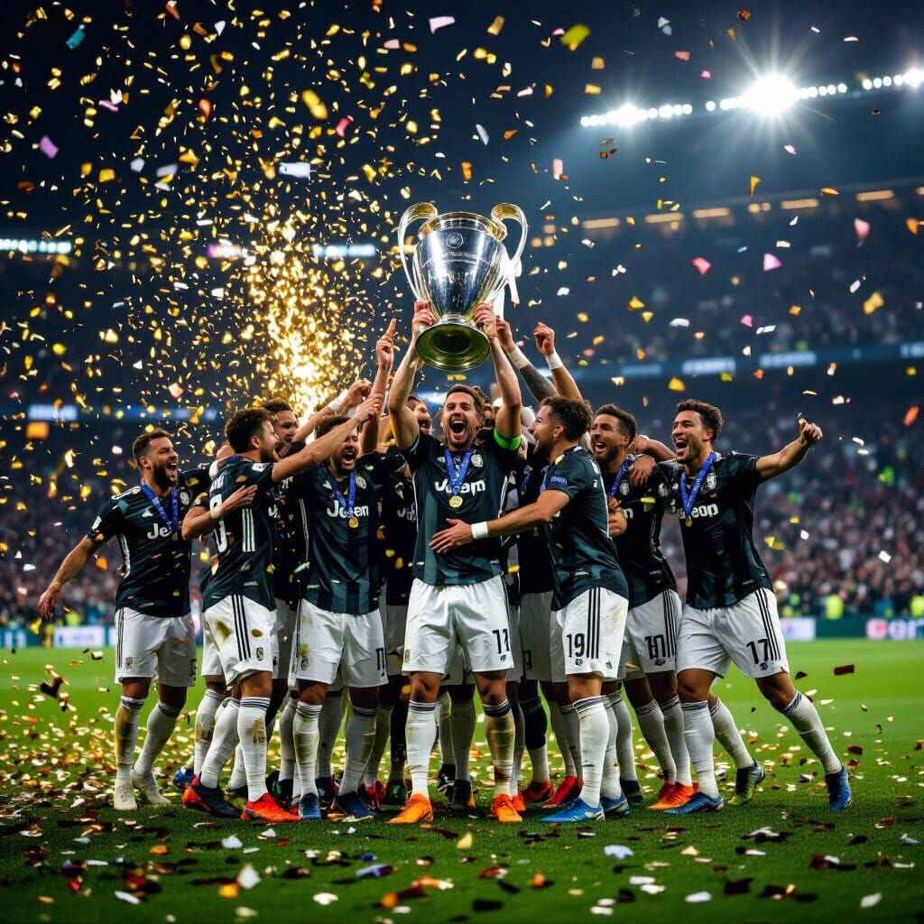 Juventus Players Celebrate Champions League Victory in Stadi...
