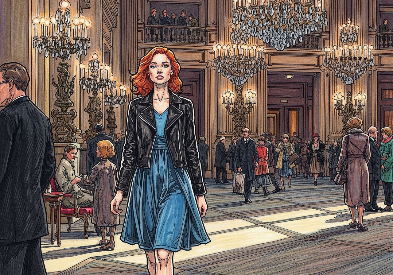 Woman in Leather Jacket at Paris Opera House Lobby