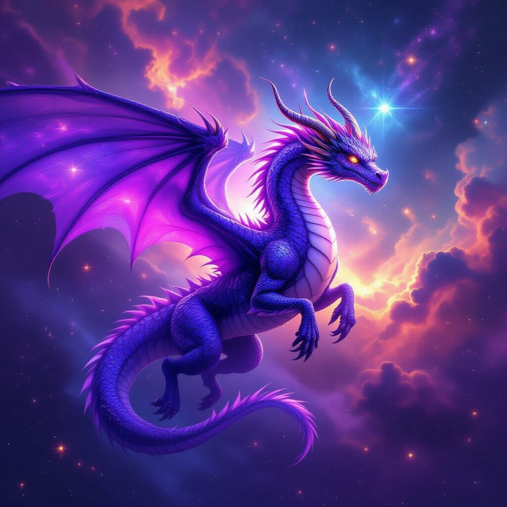 Starlight Dragon Soaring Through Cosmic Nebula