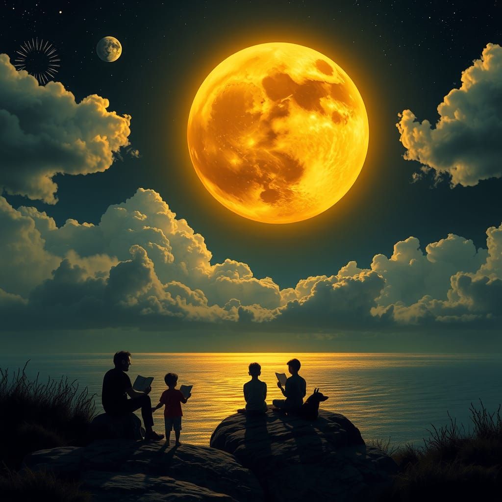 Full Moon Night Scene with Readers