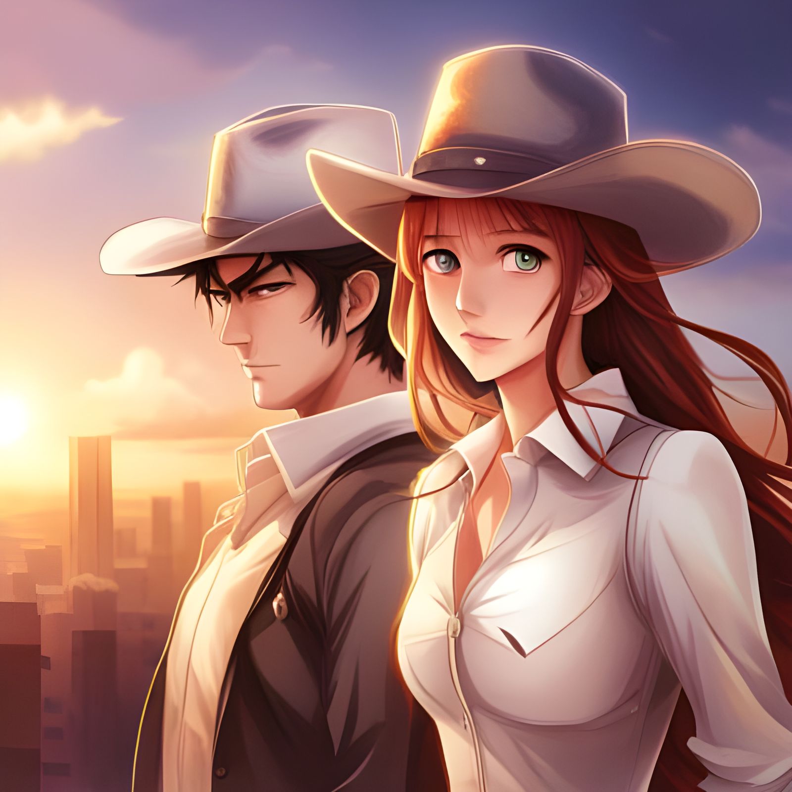 Anime Style Cowboy and Cowgirl Illustration