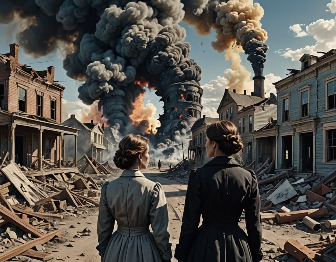 Surreal Disaster Devours Town: Hyperrealistic Digital Art