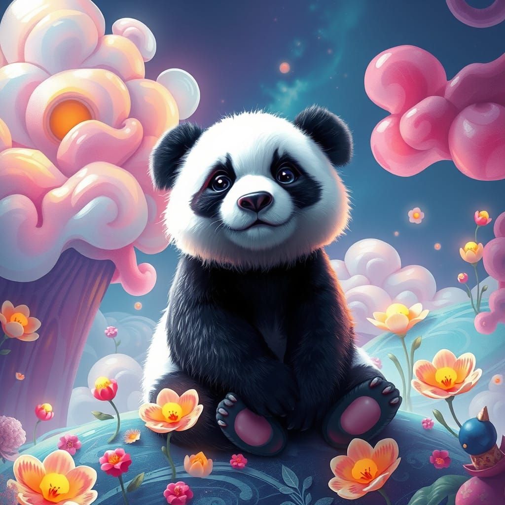 Dreamlike Panda in Vibrant, Ethereal Environment