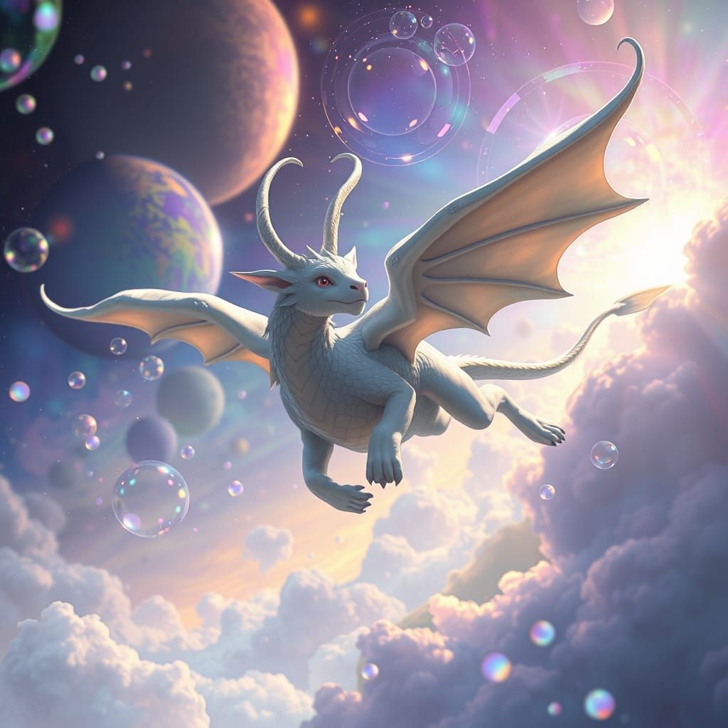 Falkor Soaring Through a Dreamlike World