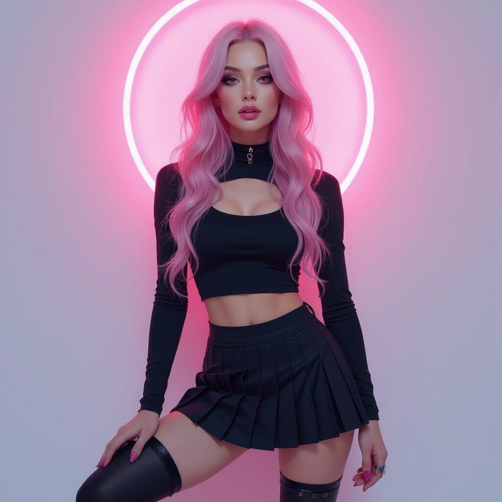 Androgynous Figure with Pink Hair in Matte Painting Style