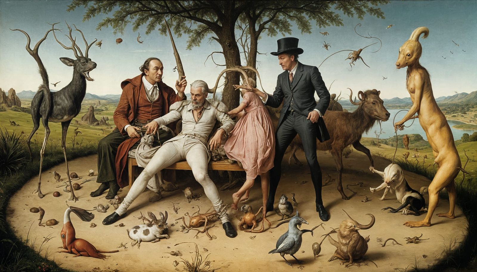 Absurdist Scene with Bizarre Creatures, Surreal Photorealism