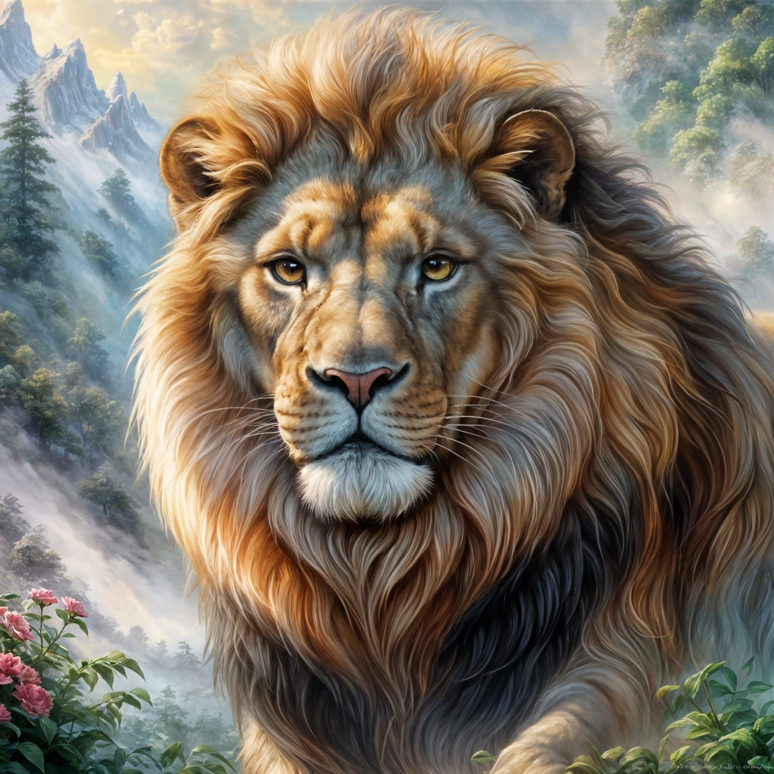 Majestic Lion Close-Up: Ethereal Fantasy Art