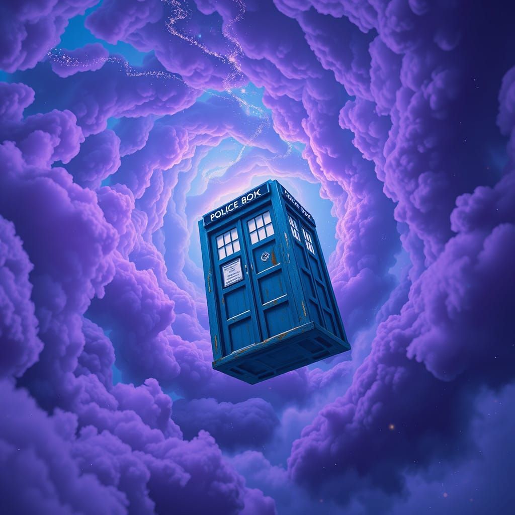 Surreal Police Box Spirals Through Swirling Vortex
