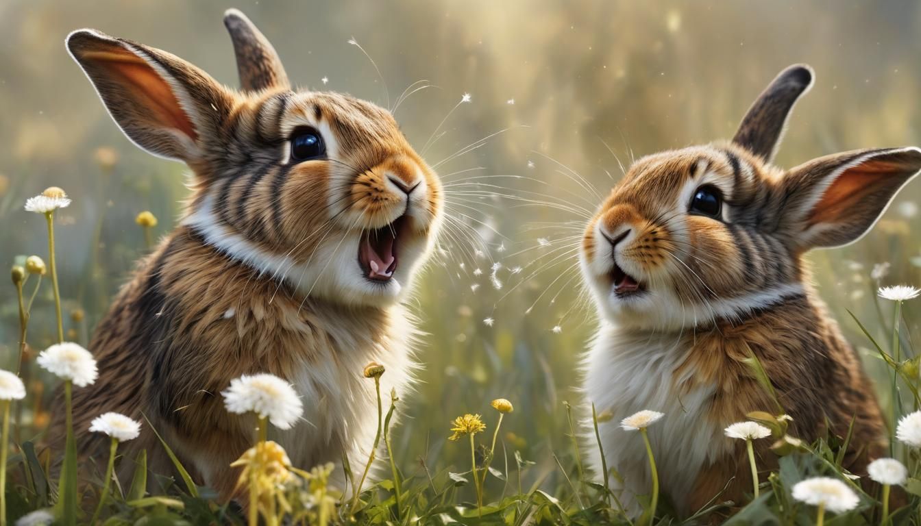 Baby Rabbit's Dandelion Seed Sneeze: Wildlife Photography