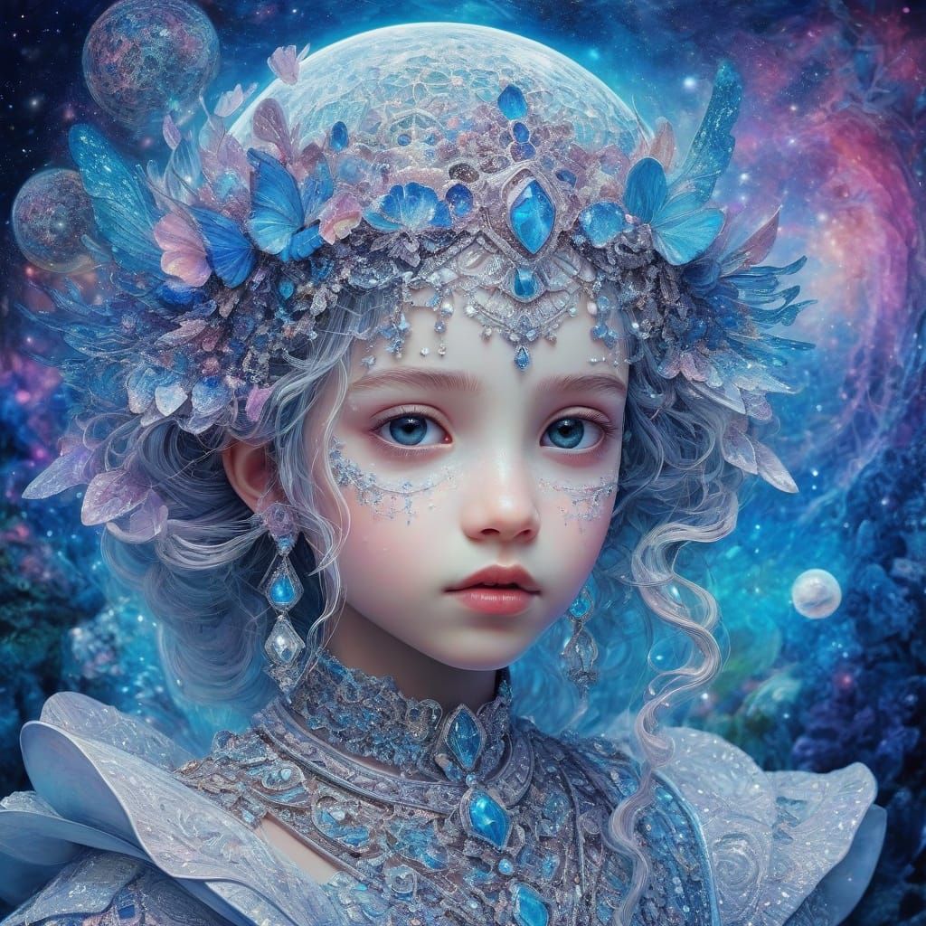 Ethereal Princess Portrait in Geometric Ambient Lighting