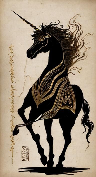 Unicorn Silhouette in Ancient Art Style