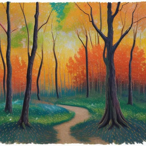 Pointillist Fall Trees in Impressionist Style