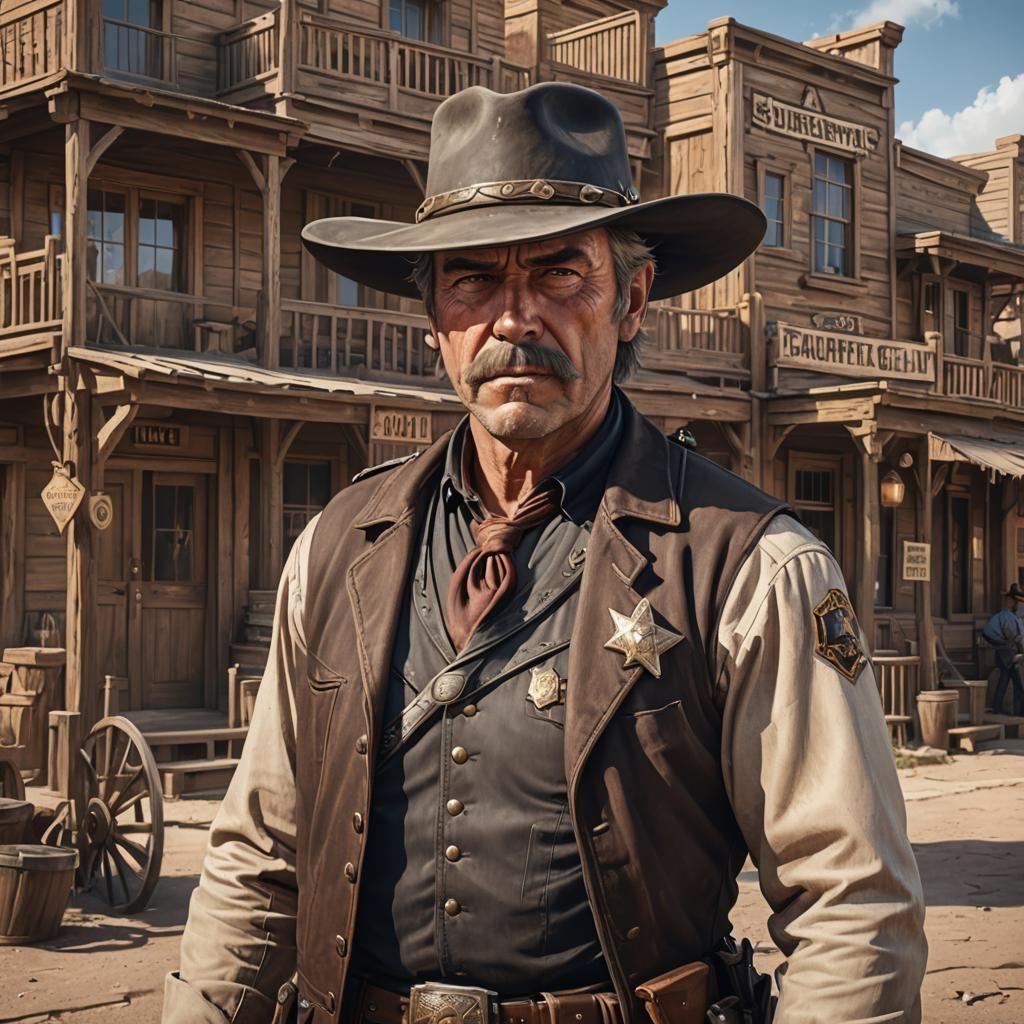 Old West Sheriff in Wild West Town Digital Painting