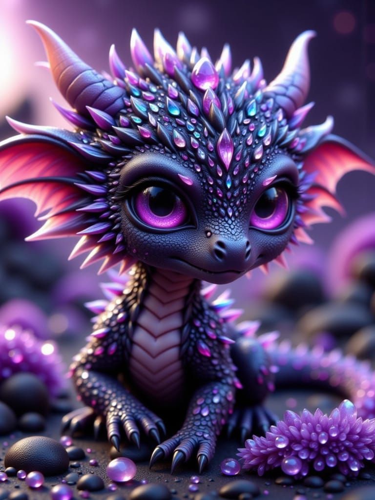 Cute Purple and Black Dragon Fantasy