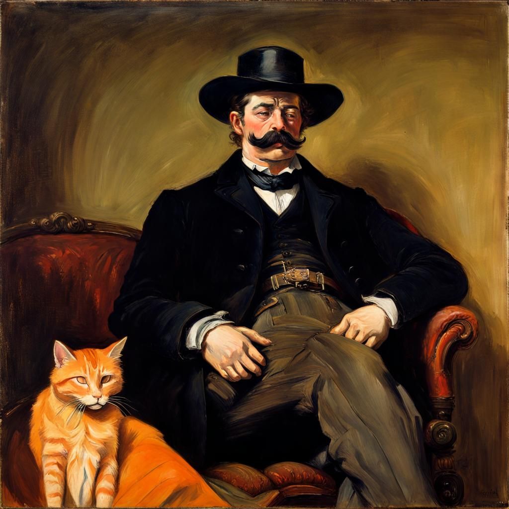Western Lawman and Cat, Oil Painting Illustration