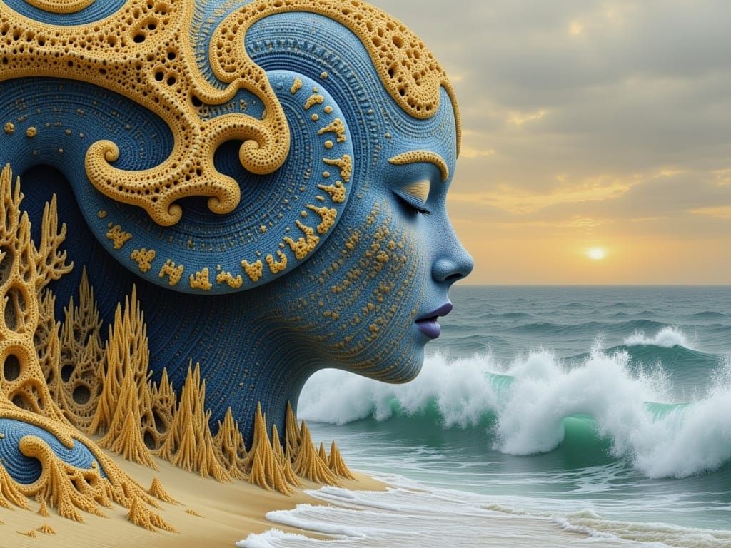Ethereal Goddess Rises from Golden Shore