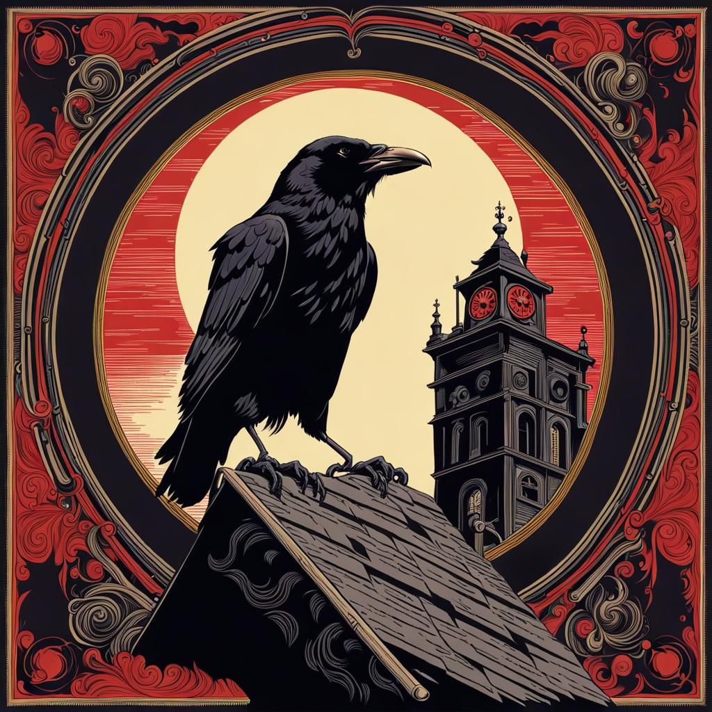 Realistic Raven in Retro-Romantic Style