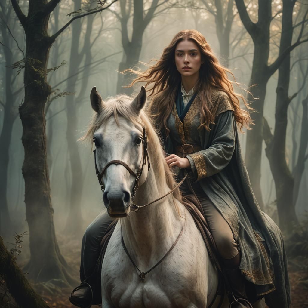 Ethereal Horse Rider in Dreamy Forest