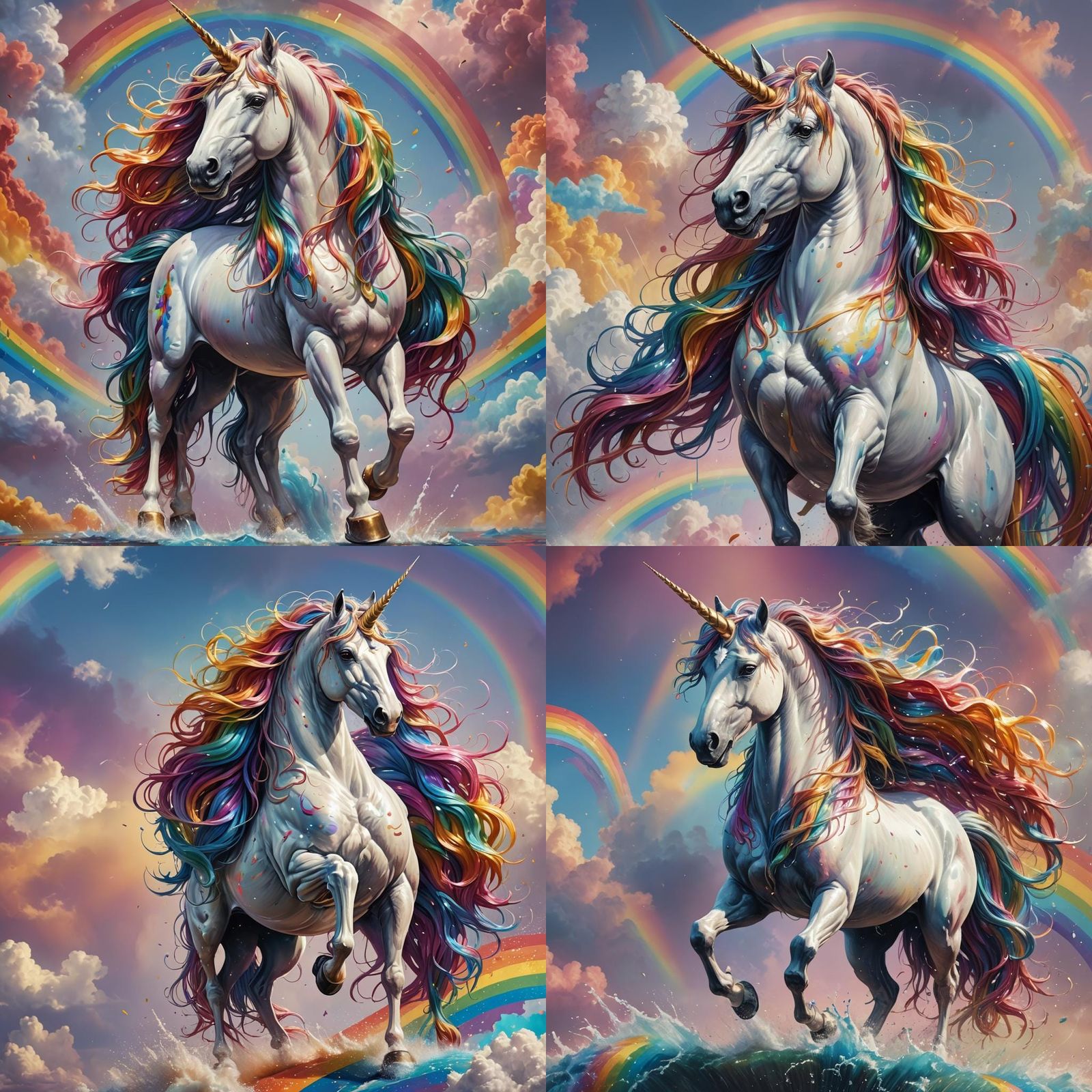 Hyperrealistic Unicorn with Rainbow Hair Splash Art