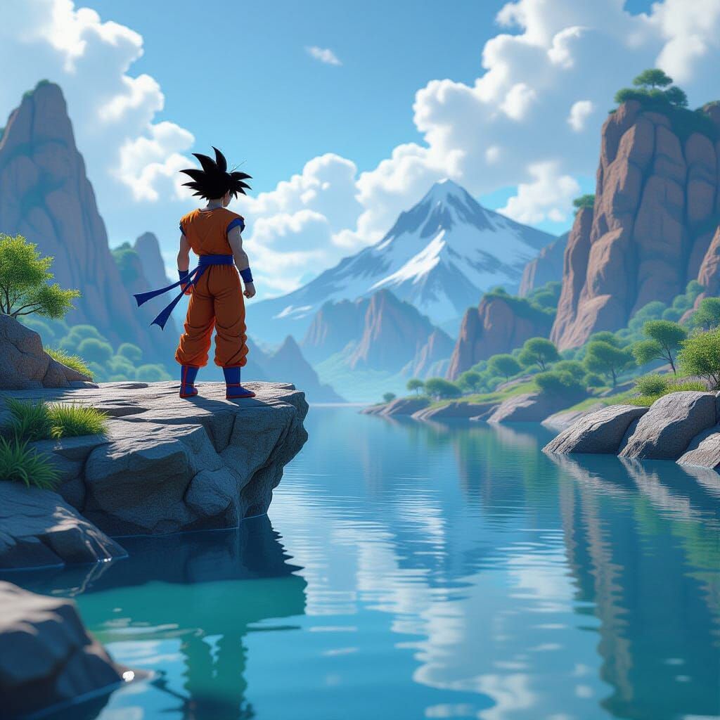 Goku's Super Saiyan Reflection on Cliff Edge