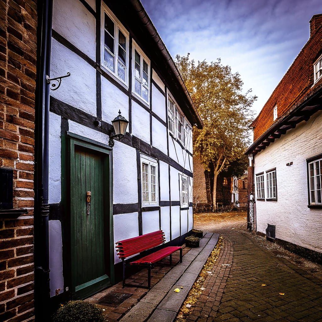 Charming European Alley with Half-Timbered Houses