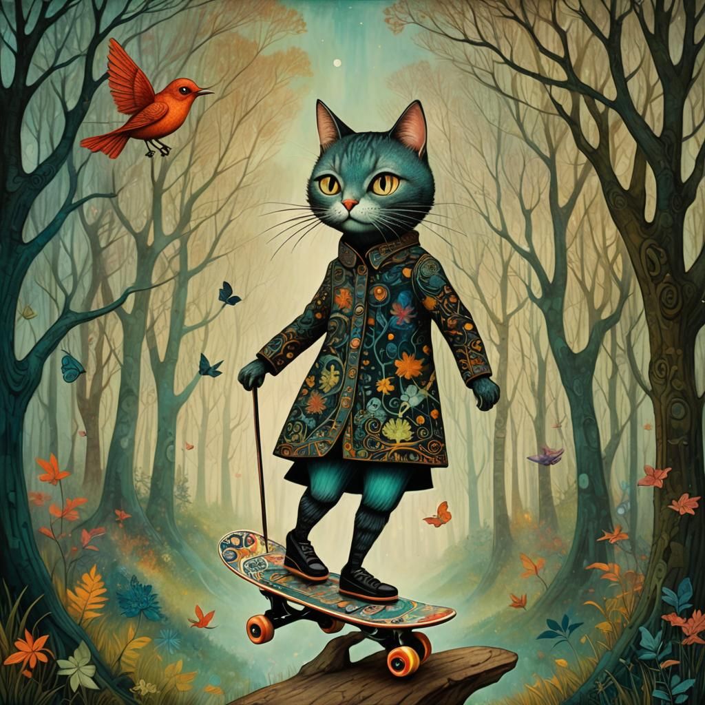 Dreamlike Woman-Cat in Art Brut Style