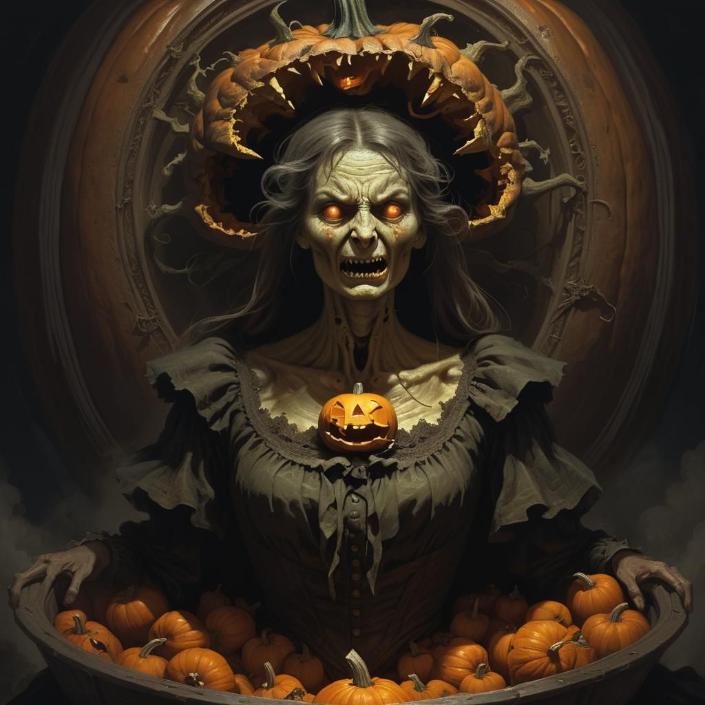 Horrifying Pumpkin Woman in Gothic Style