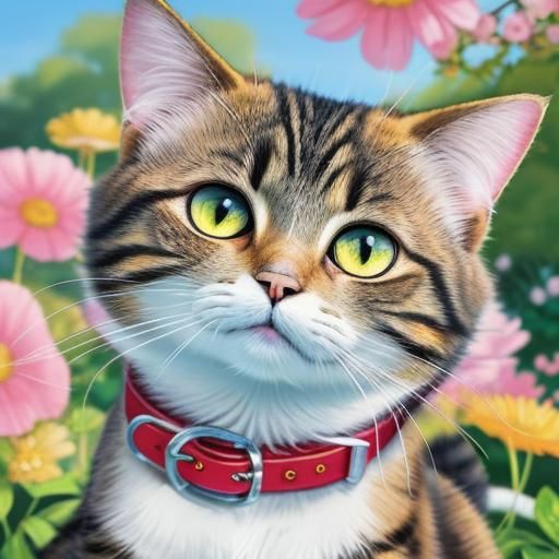 Colorful Manga Cat in Sunny Garden