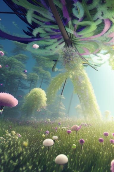 Thank You in Mycelium Network: A Floral Biopunk Rendering