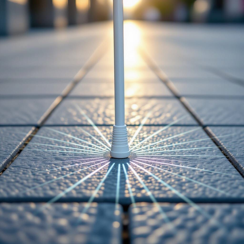 White Cane Tapping Sidewalk in Photorealistic Style