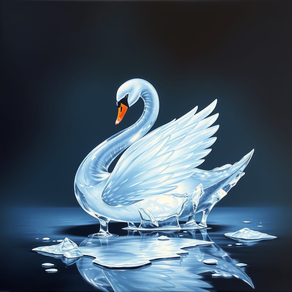 Ethereal Swan Melts in Surreal Oil Painting