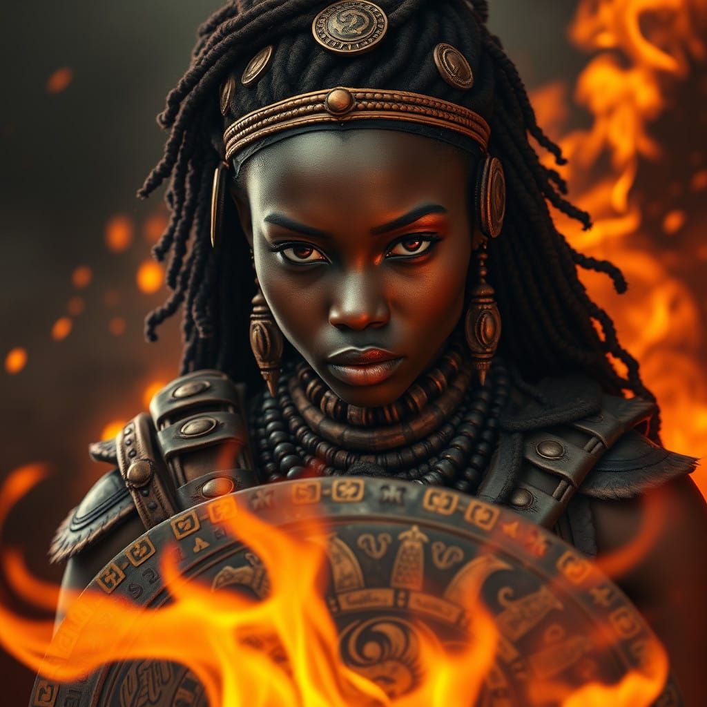 Fierce African Warrior Woman in Battle Ready Stance