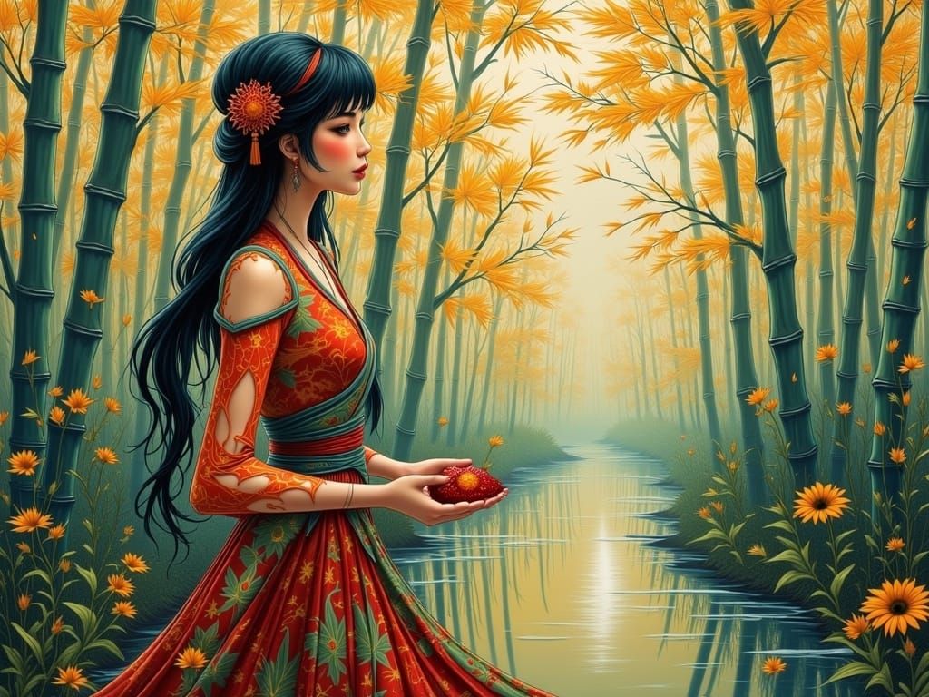 Young woman in the Bamboo Forest