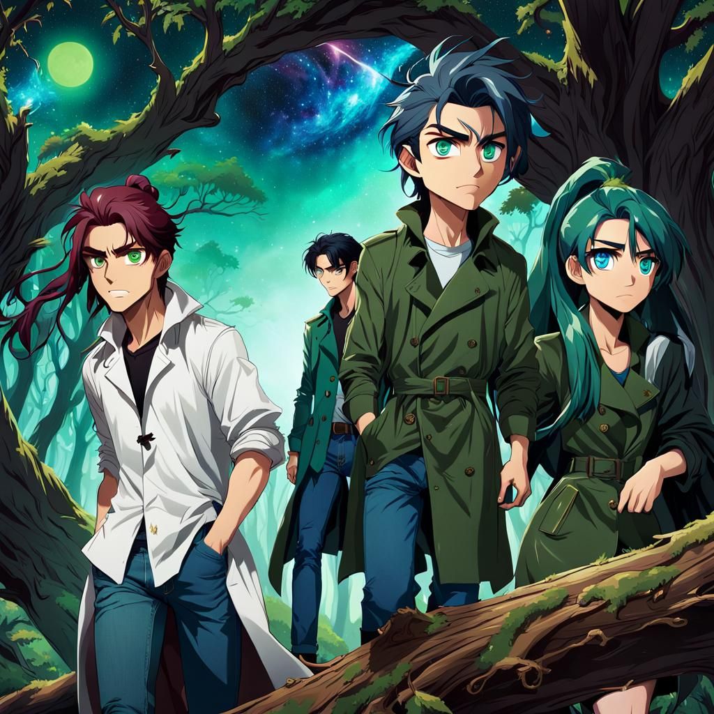 Worried Young Travelers on a Cosmic Tree Branch