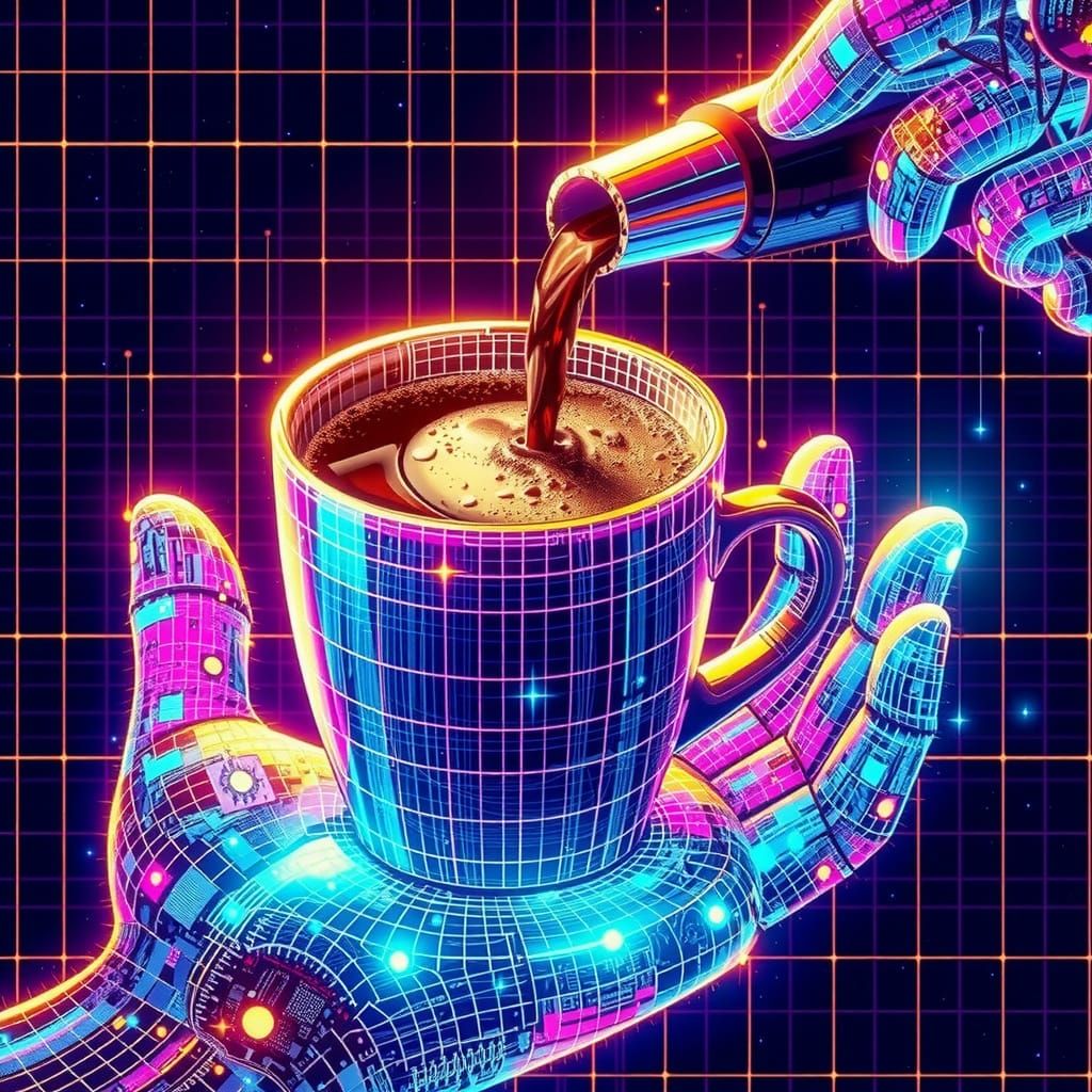 Synthwave Coffee Pixels in Digital Art
