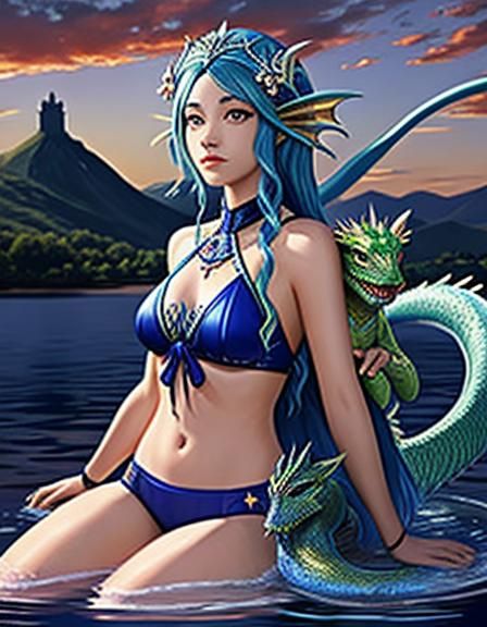 Water Dragon and Goddess Illustration