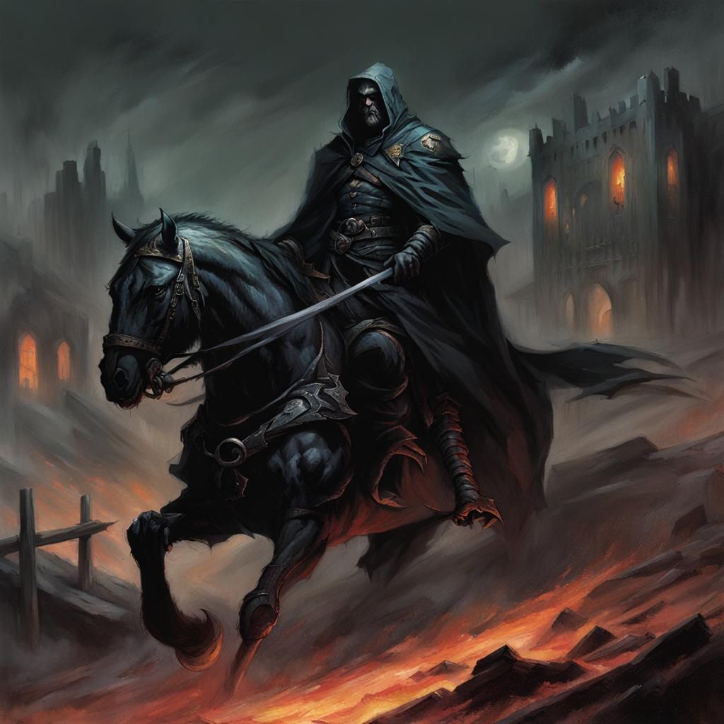 Grimdark Fantasy Warrior in Desolate Landscape