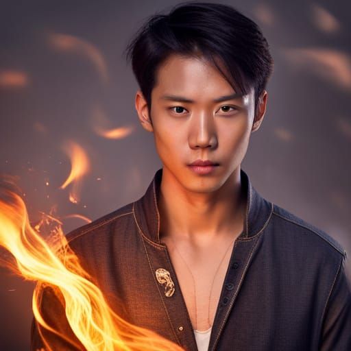 Asian Man with Fiery Supernatural Power