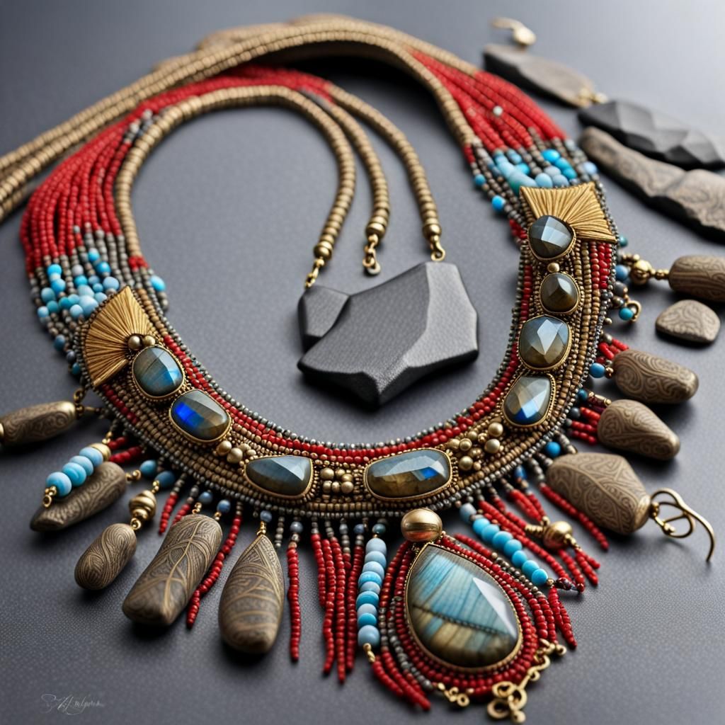 Egyptian Necklace with Labradorite and Sardonyx