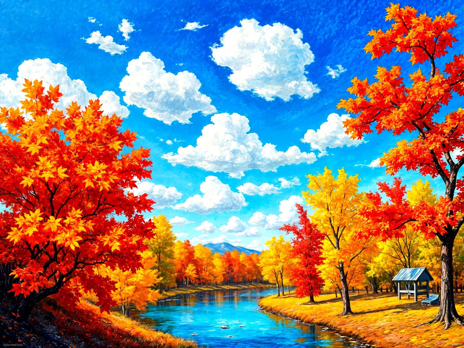 Impressionist Autumn Landscape with Vibrant Foliage