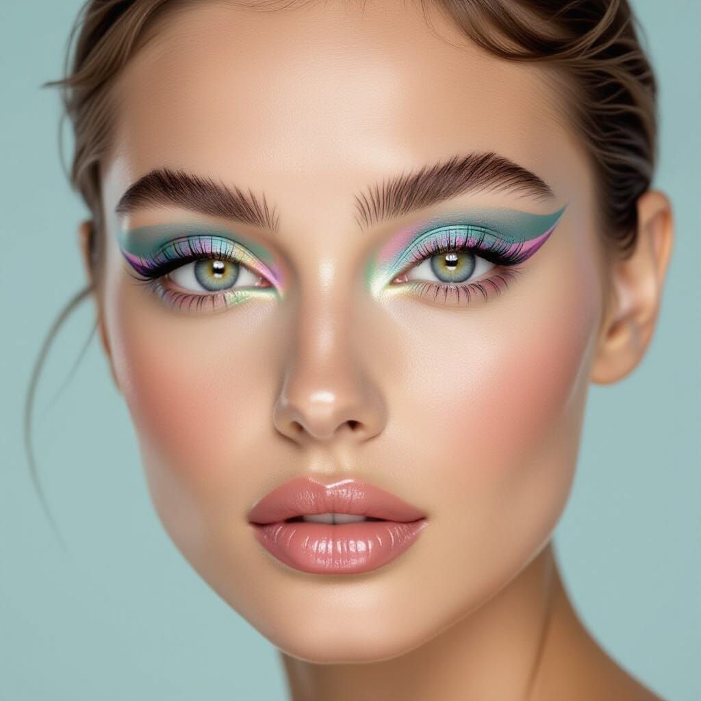Macro Face with Geometric Eyeshadow in Pastel Colors