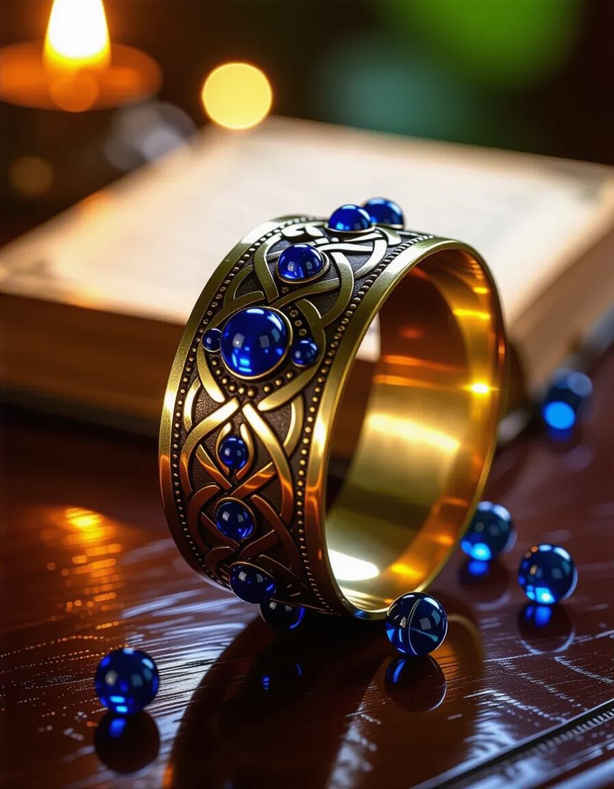 Celtic Arm Cuff with Gemstones in Myst Game Style