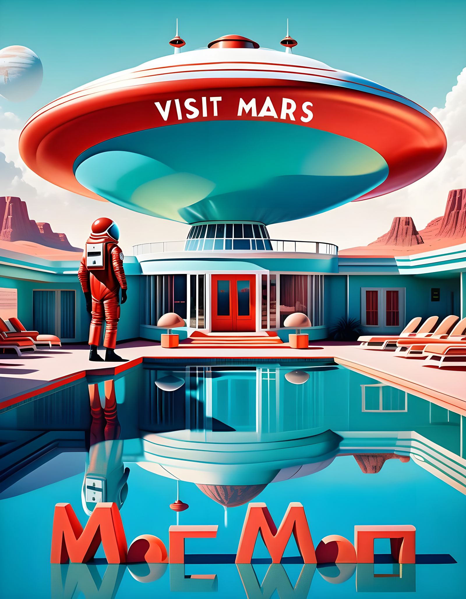 Visit Mars: Art Deco Travel Poster with Elon Musk